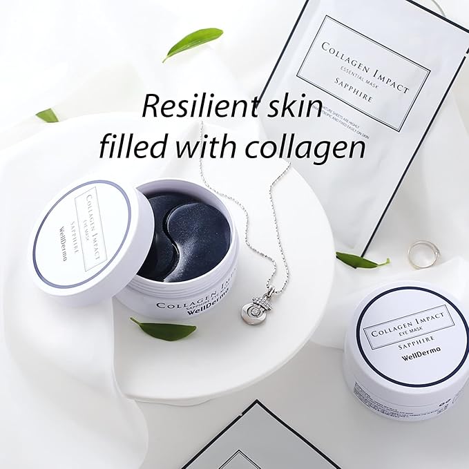 WELLDERMA Collagen Impact Sapphire Eye Mask 60 Sheets - NOURISHing ENRICHed Moisturizing Hydrogel Eye Patches Wrinkles Collagen, Under Eye for Dark Circles, Dry and Dull Skin-BrightBean Baby