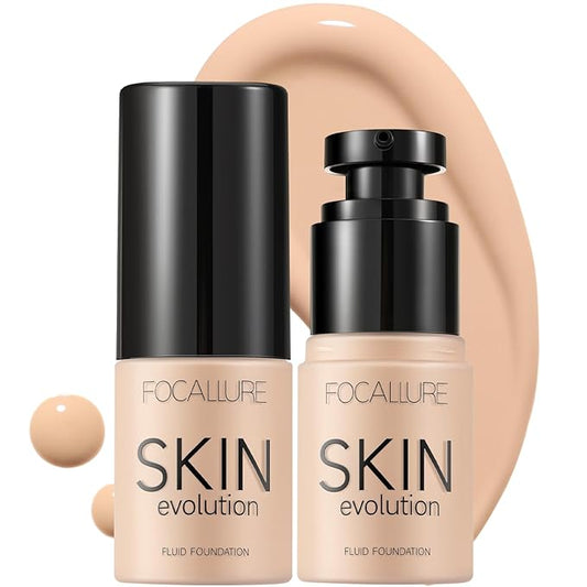 FOCALLURE 2 Pcs Liquid Foundation, Skin Evolution Foundation + Concealer, Full Coverage Foundation Makeup, Durable, Waterproof, Oil-Control, Hides Wrinkles & Lines, Warm Ivory-BrightBean Baby