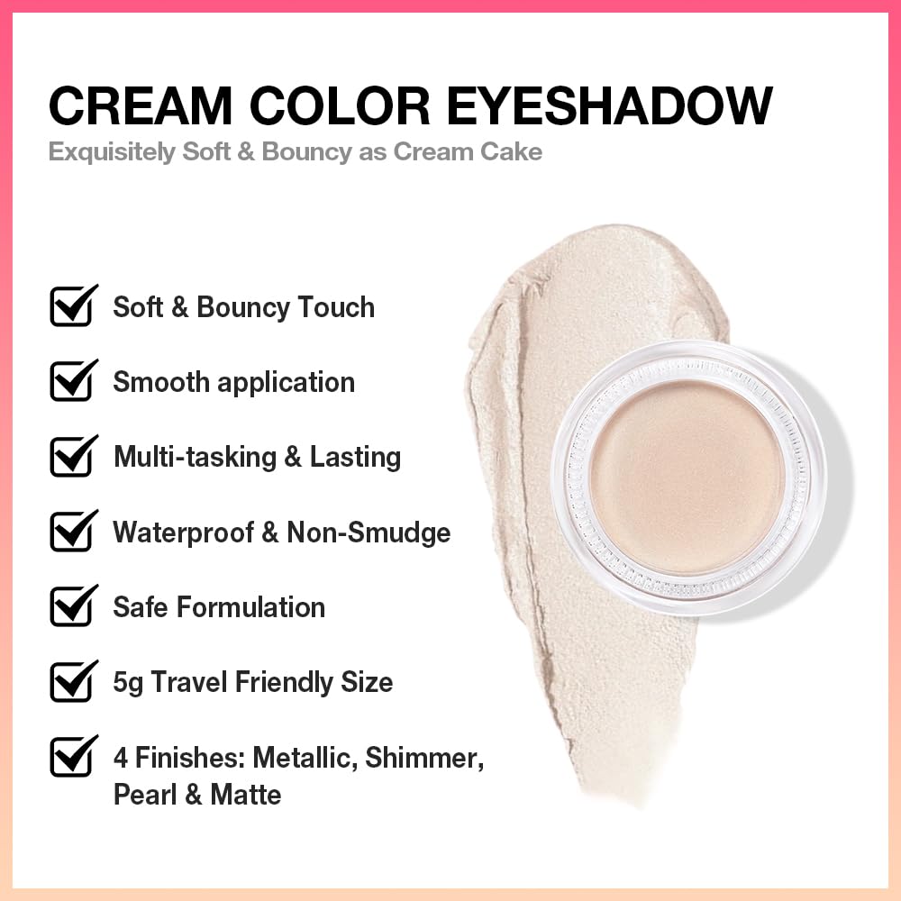 Kaely Single Cream Eyeshadow Pot, Creme Brulee Shimmer Eye Shadow for Older Women High Pigmented Waterproof, Natural Eyeshadow Palette Makeup Brightener, sombras en crema para ojos, Blendable, 705-BrightBean Baby