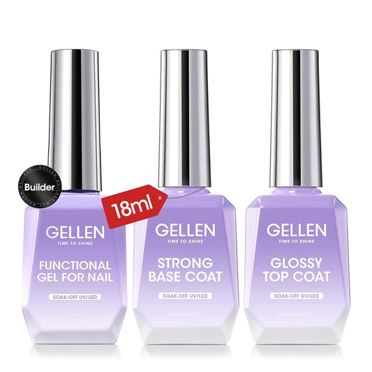 GELLEN Builder Nail Gel with Gel Top Coat Base Coat, 3 Pcs 18ml Top Coat Nail Polish Set, Soak Off Hard Builder in A Bottle for Nail Extension Strengthen Manicure Salon at Home-BrightBean Baby