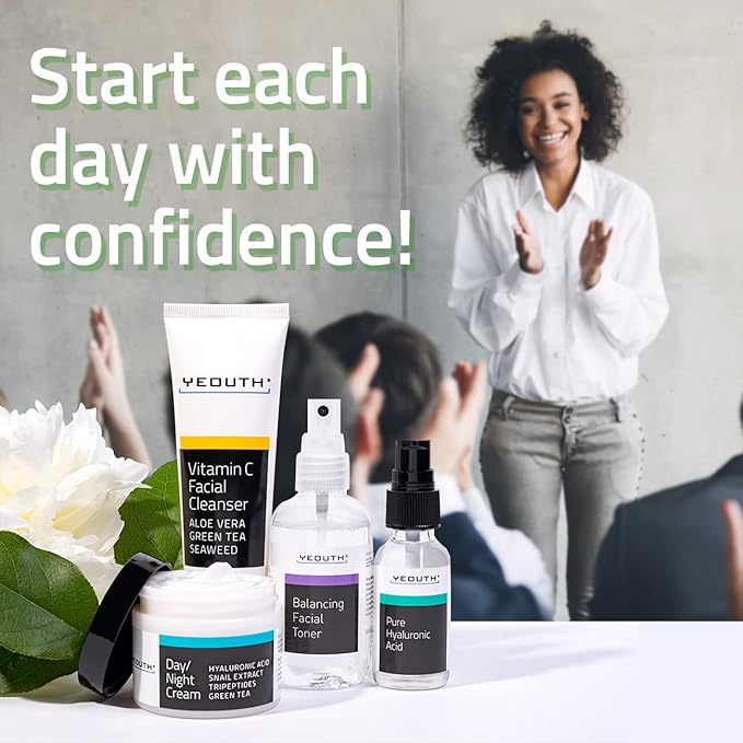 YEOUTH Skin Care Set: Hyaluronic Acid Serum, Vitamin C Cleanser, Toner & Face Cream, Teen Skincare Kit Girls & Boys 4-Piece Beauty Gifts-BrightBean Baby