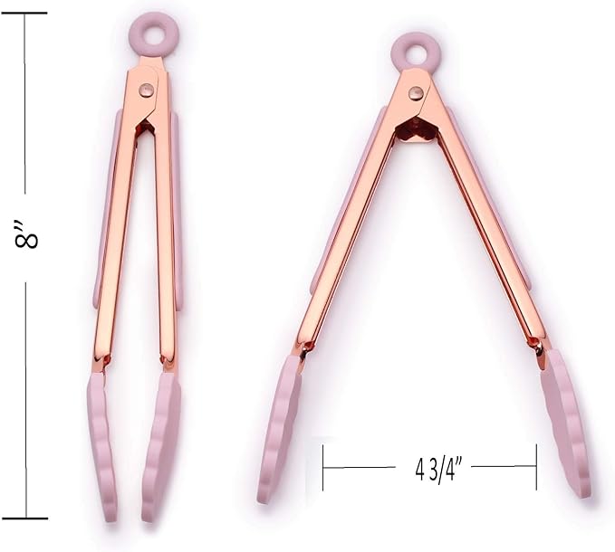 COOK WITH COLOR Stainless Steel Silicone Tipped Kitchen & BBQ Tongs Set, 2 Pc Mini Tongs, Pink