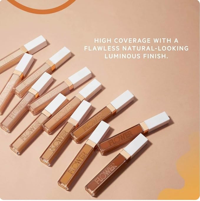 FLOWER BEAUTY By Drew Barrymore Light Illusion Full Coverage Concealer - Diffuse Dark Under Eye Circles + Blurs Blemishes - Weightless Formula + Crease Proof Makeup (Almond)-BrightBean Baby