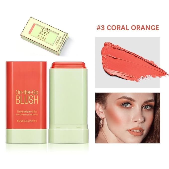 Blush Rare Beauty Liquid Blush Cream Blush Stick For Cheeks Natural Blendable Powder Blusher Stick On The Go Blush Brushes For Makeup Cheeks,Natural Waterproof, Long Lasting (orange)-BrightBean Baby