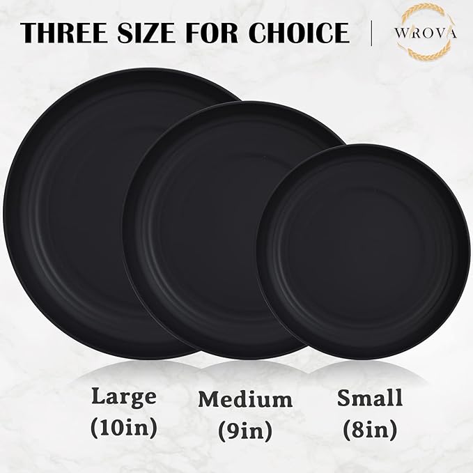 Wrova Wheat Straw Plates - 8 Inch Unbreakable Dinner Plates Set of 8 - Dishwasher & Microwave Safe Plastic Plates Reusable - Lightweight Plates for kitchen,R.V (Classic Series)