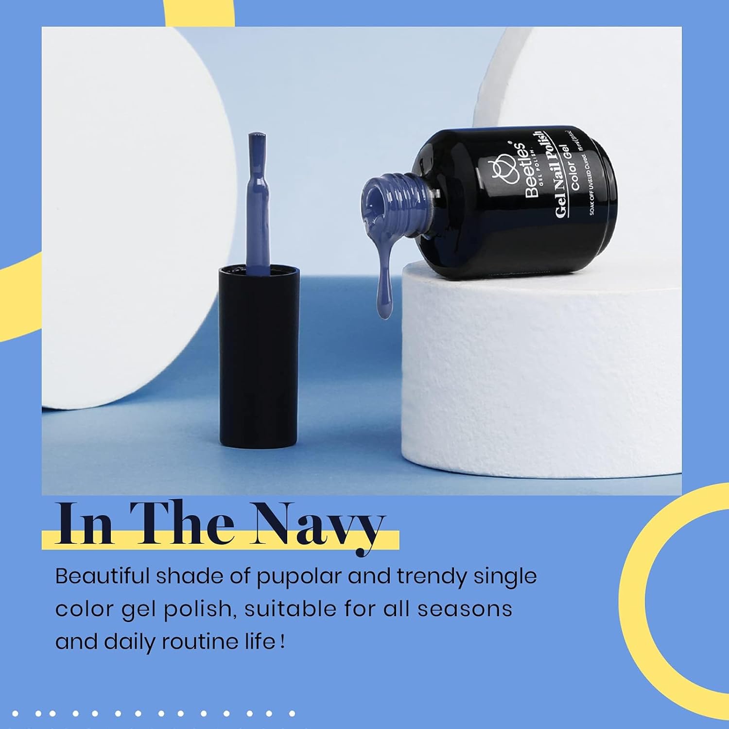 Beetles Blue Gel Nail Polish, 1Pcs 15ML In the Grayish Navy Blue Color Gel Polish Soak Off Nail Art Manicure Salon DIY Uv Nail Lamp Design Decoration at Home-BrightBean Baby