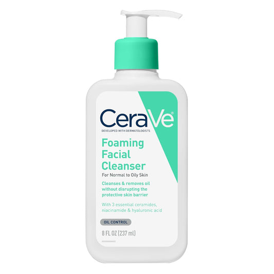 CeraVe Foaming Facial Cleanser, Daily Face Wash for Oily Skin, Hyaluronic Acid + Ceramides + Niacinamide, Fragrance Free & Paraben Free, Non-Drying Oil Control Face Wash, 8 Fluid Ounces-BrightBean Baby