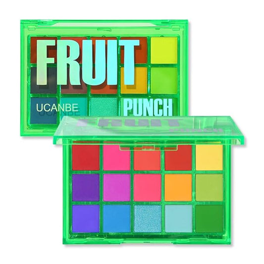 UCANBE Bright Colorful Neon Rainbow Makeup Eyeshadow Palette 15 Shades Green Purple Yellow Make Up Pallets Kit Vibrant Shimmer Matte Pigmented Blendable - Fruit Punch-BrightBean Baby