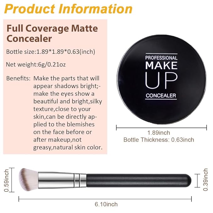 Pot Concealer with Makeup Brush Set,Tattoo Color Correcting Concealer,Full Face Color Correcting Conceal Foundation,Under Eye Concealer Brightener Dark Eye Ring corrector de ojeras (05-MEDIUM HONEY)-BrightBean Baby