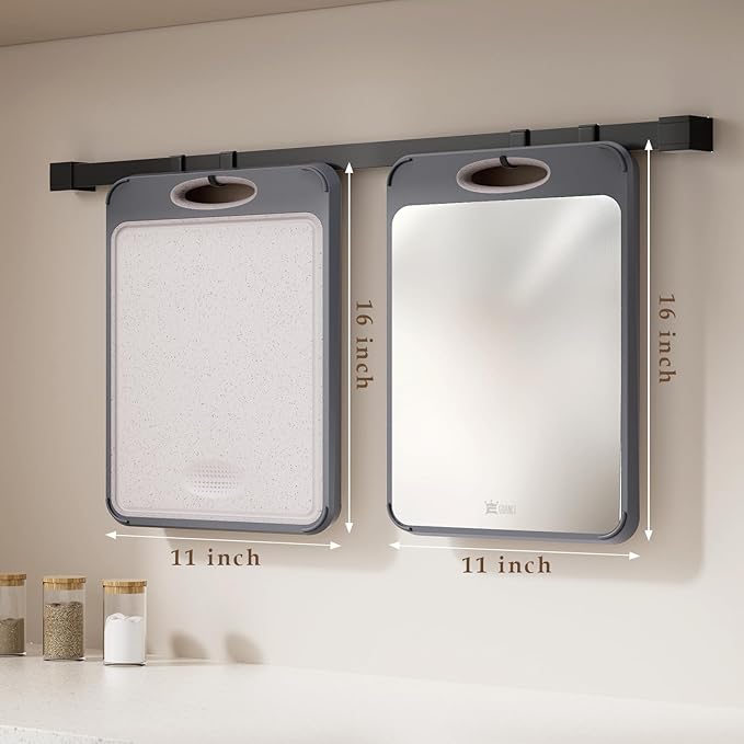 GUANCI Cutting Board for Kitchen, Stainless Steel Cutting Board Double Sided for Chopping Meat/Vegetables, Stainless Steel/Wheat Straw PP, Kitchen Gifts Easy to Clean Large 16”×11”