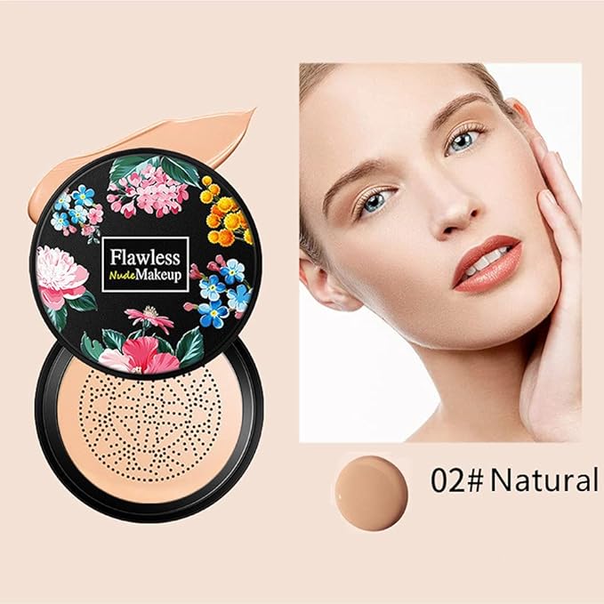 Beauty Glazed Mushroom Head Air Cushion CC Cream Foundation Cover Concealer Makeup Moisturizing Brightening Pigment Liquid Foundation, Even Skin Tone Makeup Base BB # 02 Naturel-BrightBean Baby
