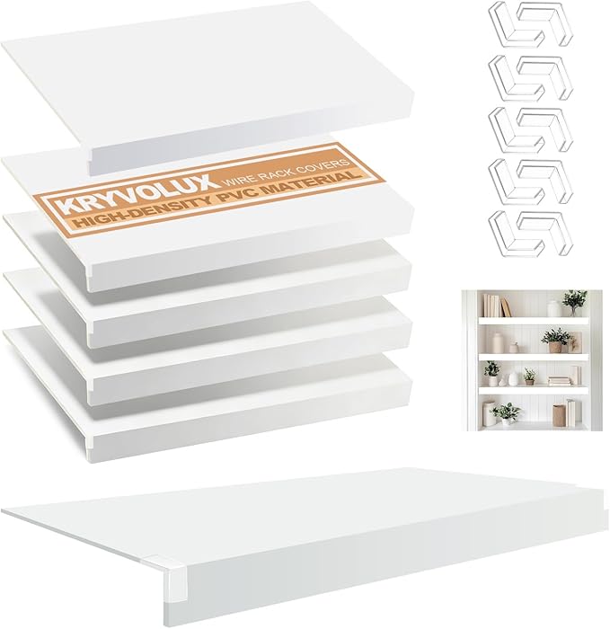 5 Pcs Wire Rack Covers 36x12x3 inch PVC Pantry Shelf Cover 0.31 inch Thick Removable Closet Wire Rack Shelf Covers,Decoration Kitchen Bathroom Office Shelving (Light Luxury White,36x12x3 inch)