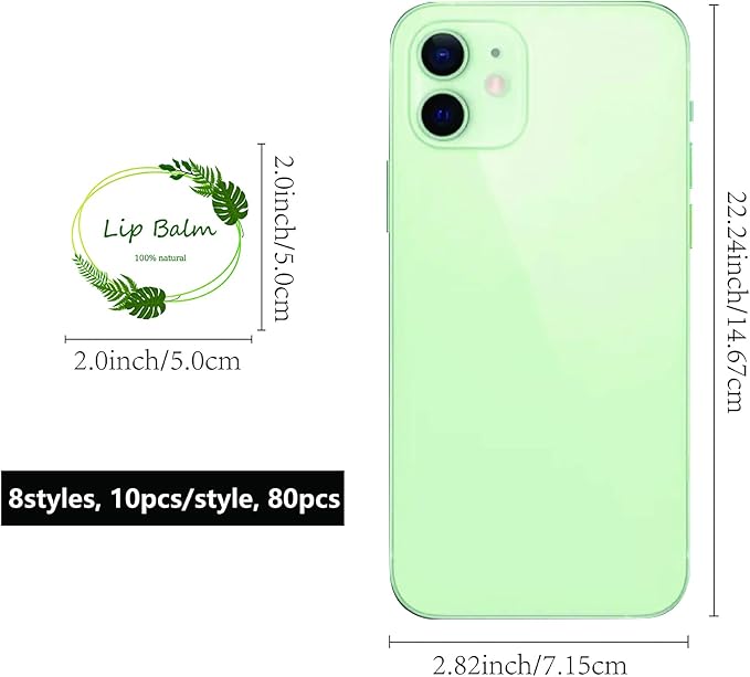CRASPIRE Lip Balm Labels 80pcs Homemade Lip Balm Labels 2” Clear Lip Balm Labels for Tubes Printable Waterproof Lip Balm Stickers Labels for Lip Balm Handcream Candle Container（Leaves-White Green）-BrightBean Baby