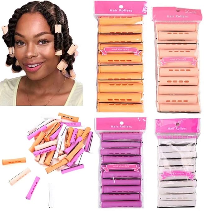 40pcs Perm Rods Set for Natural Hair 4 Sizes Cold Wave Rods Hair Rollers for Women Curling Rods for Long Medium Small Hair Curler Styling DIY Hairdressing Tools（Orange+Beige+Purple+white）-BrightBean Baby