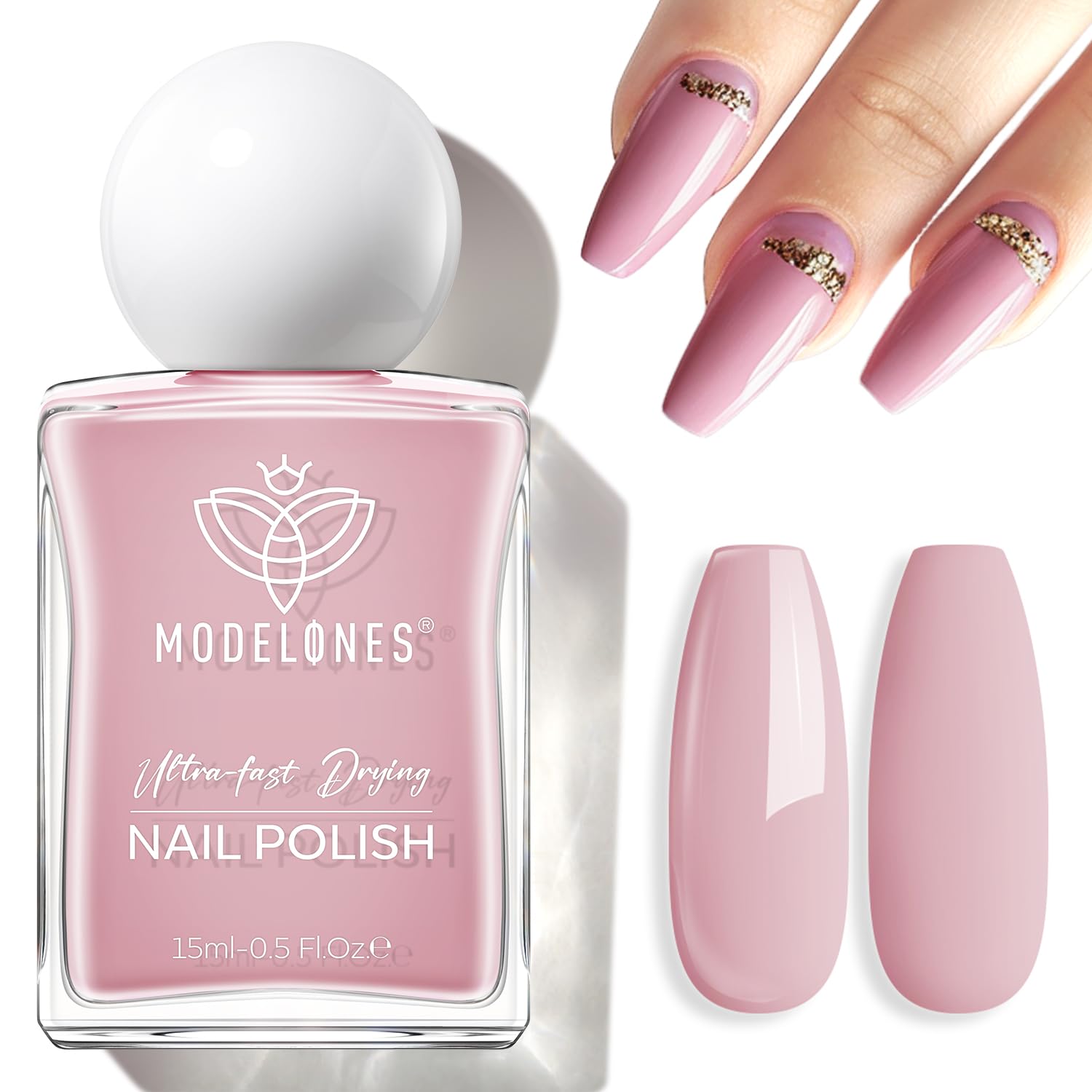 modelones Natural Pink Nail Polish, 15 ml Baby Pink Quick Dry Nail Lacquer Strengthener Long Last Shine Fingernail Toe Nail Art DIY Home Travel Manicure Gift for Women Girls 0.5 Fl Oz-BrightBean Baby