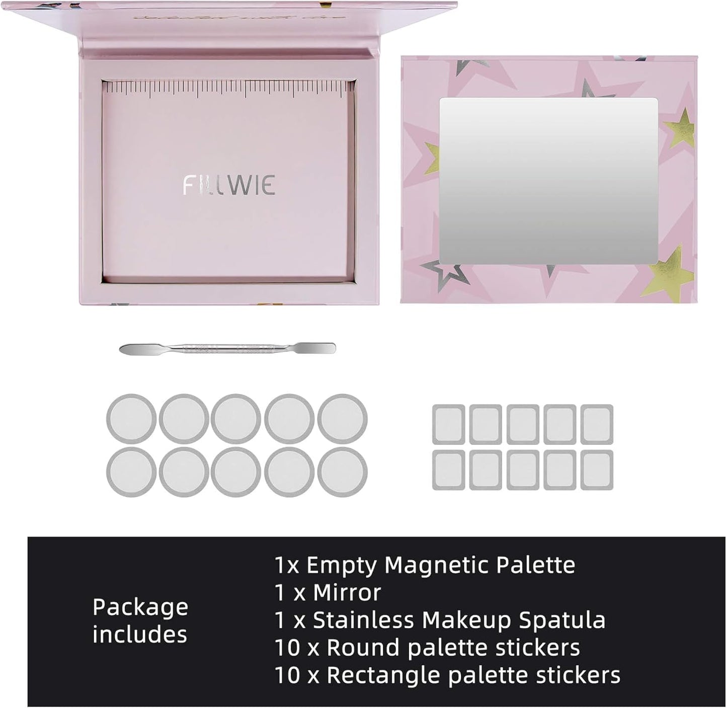 Magnetic Empty Makeup Palette with Mirror – Customizable Refillable Case for Eyeshadow, Blush, Lipstick, Highlighter – Lightweight, Waterproof, with Spatula & 20 Metal Stickers (Pink, Medium)-BrightBean Baby
