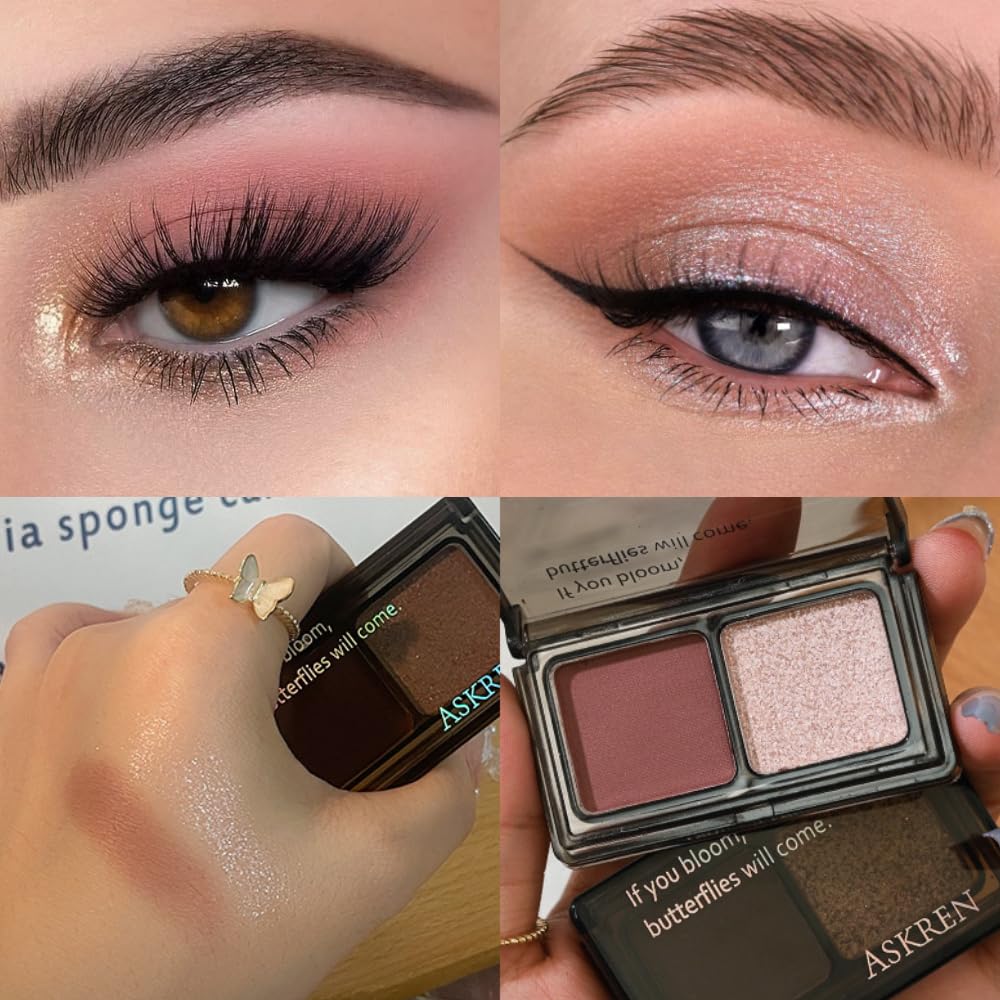 Mauve Champagne Two Color Matte Shimmer Glitter Eyeshadow Palette,Eye Shadow Powder Professional Long-Lasting Waterproof Makeup Palette,Easy-To-Apply and Compact for Travel,Vegan & Cruelty-Free-BrightBean Baby