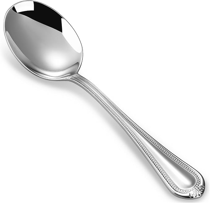 KEAWELL Pearl Edge 4-Piece Premium Spoon Set, 18/10 Stainless Steel, Fine Silverware Spoons with Refined Bead Design, Brightly Polished, Dishwasher Safe (Silver, 6.3" Condiment Spoons)
