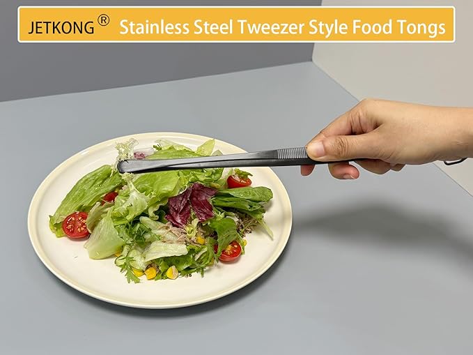 JETKONG 3Pcs Extra Long Kitchen Tweezers Heavy Duty Stainless Steel Cooking Tweezers (9 12 14 Inch, Black)