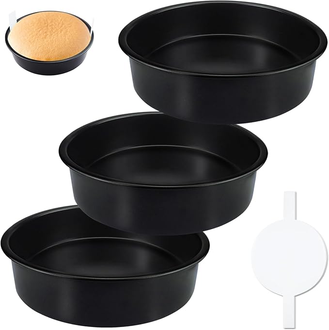 8-Inch Cake Pan Set of 3, Non-stick Baking Layer Cake Pans with 100 Pieces Parchment Paper, Dishwasher Safe Baking Pans (Round)