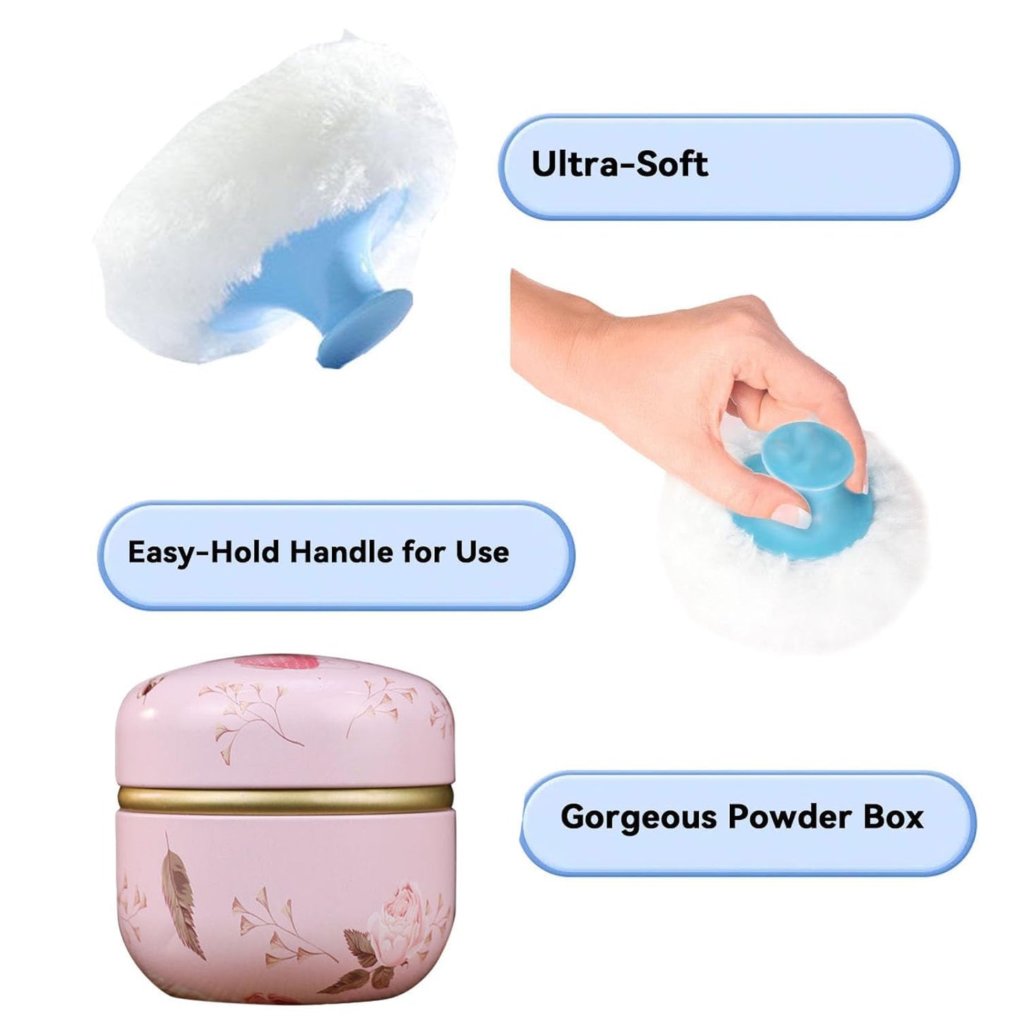 Body Powder Puff and Container, 3.35" Portable Dusting Powder Container with Soft Puff Loose Powder Case Box Jar with Lids for Baby Women Home and Travel Use-BrightBean Baby