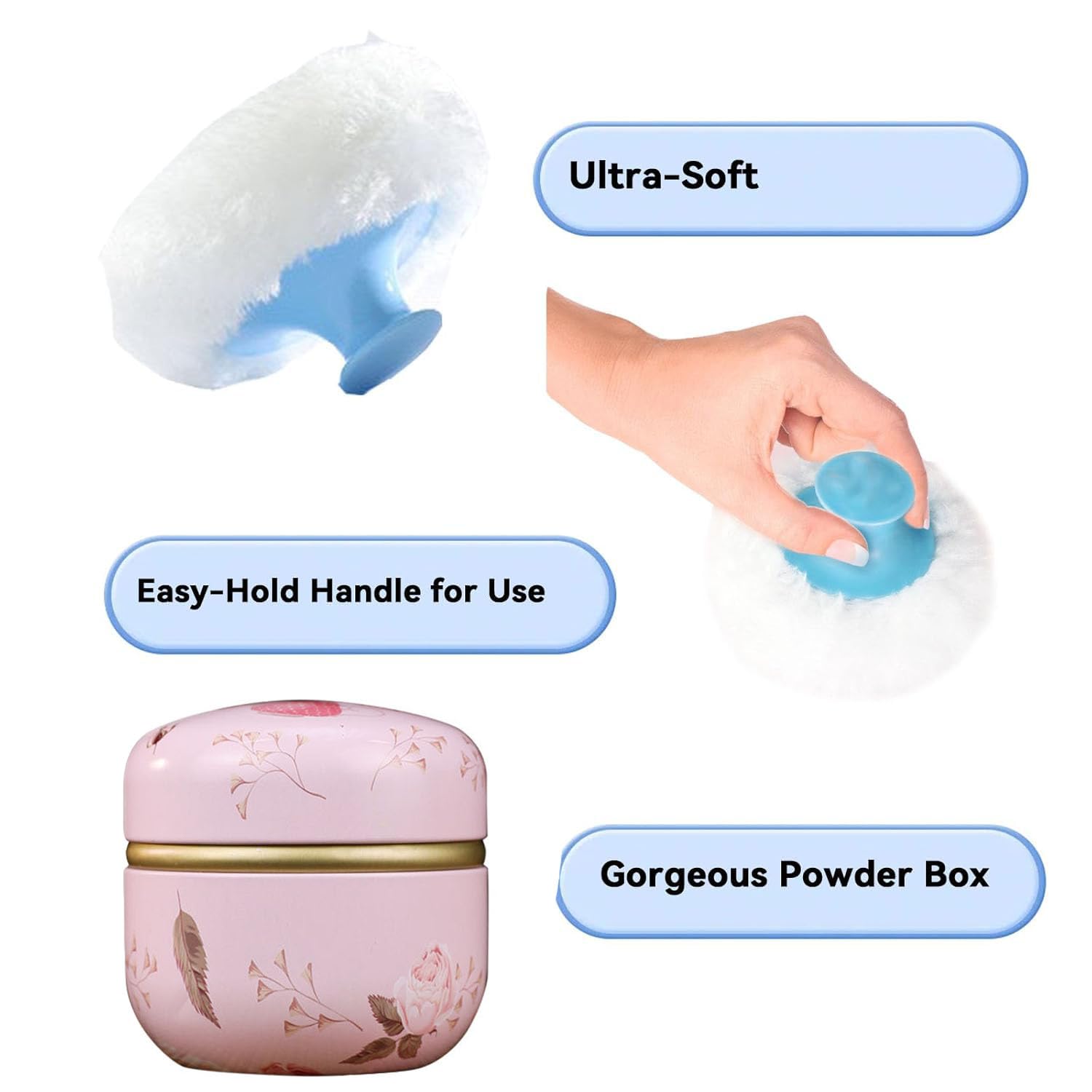 Body Powder Puff and Container, 3.35" Portable Dusting Powder Container with Soft Puff Loose Powder Case Box Jar with Lids for Baby Women Home and Travel Use-BrightBean Baby