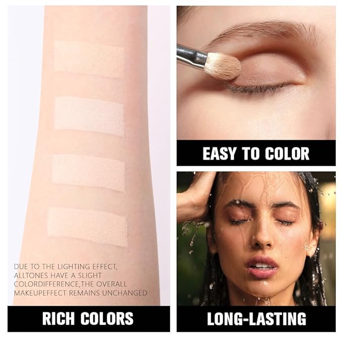 4 Colors Light Beige Nude Pink Ivory Eye Shadow Powder Palette Makeup, Neutral Matte Shimmer Cream Quad Eyeshadow Palette for Women Highly Pigmented Waterproof, paleta de sombras de ojos, Vegan-BrightBean Baby