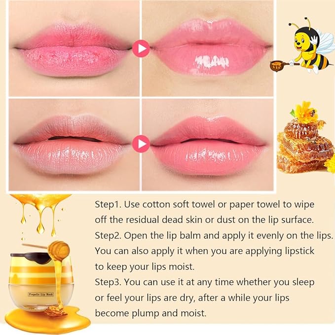 2PCS Bee Lip Balm Honey Pot,Honey Lip Mask Propolis Moisturizing Lip Balm with Stick,Propolis Moisturizing Honey Lip Balm,Hydrating & Prevention Dry and Cracked Lip,Lip Care Skin Care Products-BrightBean Baby