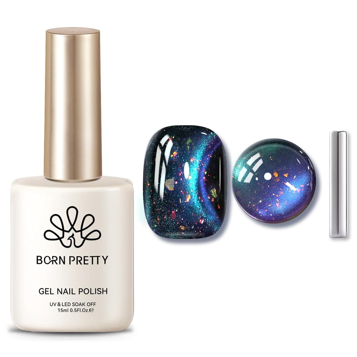Born Pretty Cat Magnetic Eye Gel Nail Polish, Blue Starry Sky Glitter Cat Magnetic Gel Nail Polish, Holographic Magnetic Nail Polish for Nail Art Manicure Salon DIY at Home 15ML-BrightBean Baby