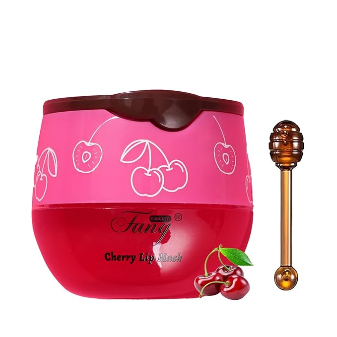 1 PCS Bee Lip Balm Lip Mask Honey Pot, Cherry Moisturizing Sleeping Lip Mask Overnight with Sticks, Lip Balm Honey Pot Lip Balm Hydrating Prevention Dry and Crack Lip Scrubs Exfoliator-BrightBean Baby