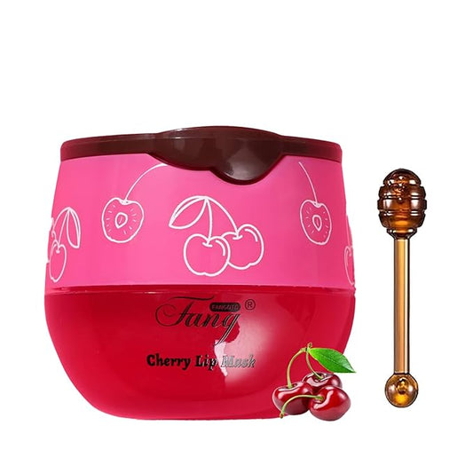 1 PCS Bee Lip Balm Lip Mask Honey Pot, Cherry Moisturizing Sleeping Lip Mask Overnight with Sticks, Lip Balm Honey Pot Lip Balm Hydrating Prevention Dry and Crack Lip Scrubs Exfoliator-BrightBean Baby