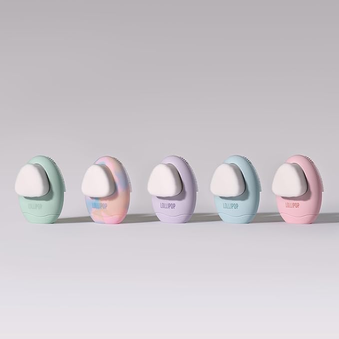 LOLLIPOP Dual-Sided Facial Cleansing Brush | Palm Size Silicone Face Exfoliator and Soft Fiber Cleanser | Manual Face Scrubber for Pores, Makeup Removal, Blackhead and Skincare Routine, Rainbow-BrightBean Baby