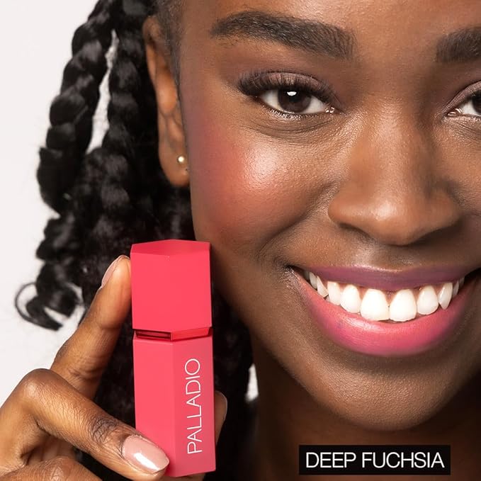 Palladio Liquid Blush for Cheeks & Lips 2-in-1 Makeup Face Blush, Weightless Cream Formula, Smudge Proof Long-Wearing Pigmented Blush, Natural Look Makeup Face Blushes, Dewy Finish, Deep Fuchsia-BrightBean Baby