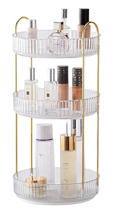 Vanity Organizer - 360 Rotating Countertop, High-Capacity Skincare & Cosmetics Organizer (3 Tiers, Clear)-BrightBean Baby