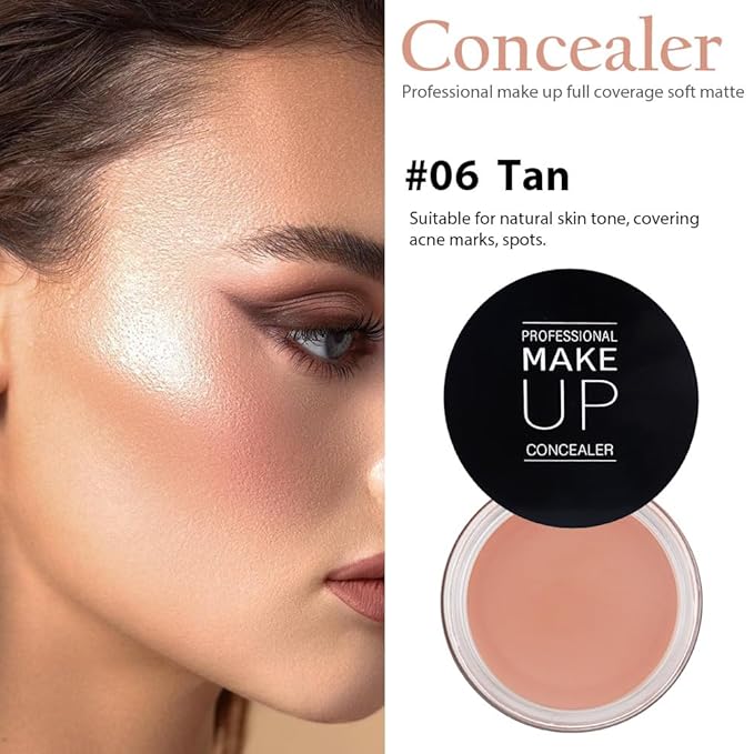 Pot Concealer with Makeup Brush Set,Tattoo Color Correcting Concealer,Full Face Color Correcting Conceal Foundation,Under Eye Concealer Brightener Dark Eye Ring corrector de ojeras (06-TAN)-BrightBean Baby