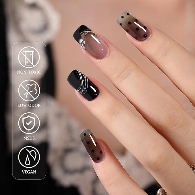 Double Rhythm 0.5Oz Translucent Gel Polish Sheer Neutral Natural Light Milky Same Color Same Bottle 15ML Jelly Gel Polish Nail Art DIY at Home (Black-A1366)-BrightBean Baby