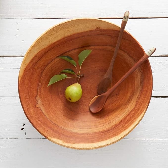 Dining & Entertaining, Wood Bowl, Serve Salad or Pasta, Countertop Fruit Bowl, Family Dinner, Party, Holidays, Thaksgiving, Handcarved, Rustic, Mahogany, Varies Beige to Brown, Extra Large 16" Wide
