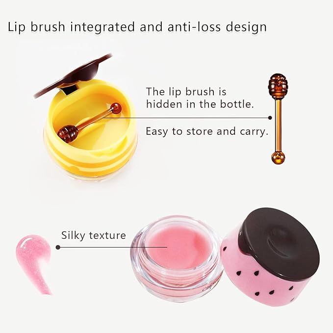 2 PCS Bee Lip Balm Honey Pot, Watermelon & Strawberry Sleeping Lip Mask Overnight, Hydrating Prevention Dry and Cracked Lip Scrub, Reduces Lip Lines, Brightening Lip Color-BrightBean Baby