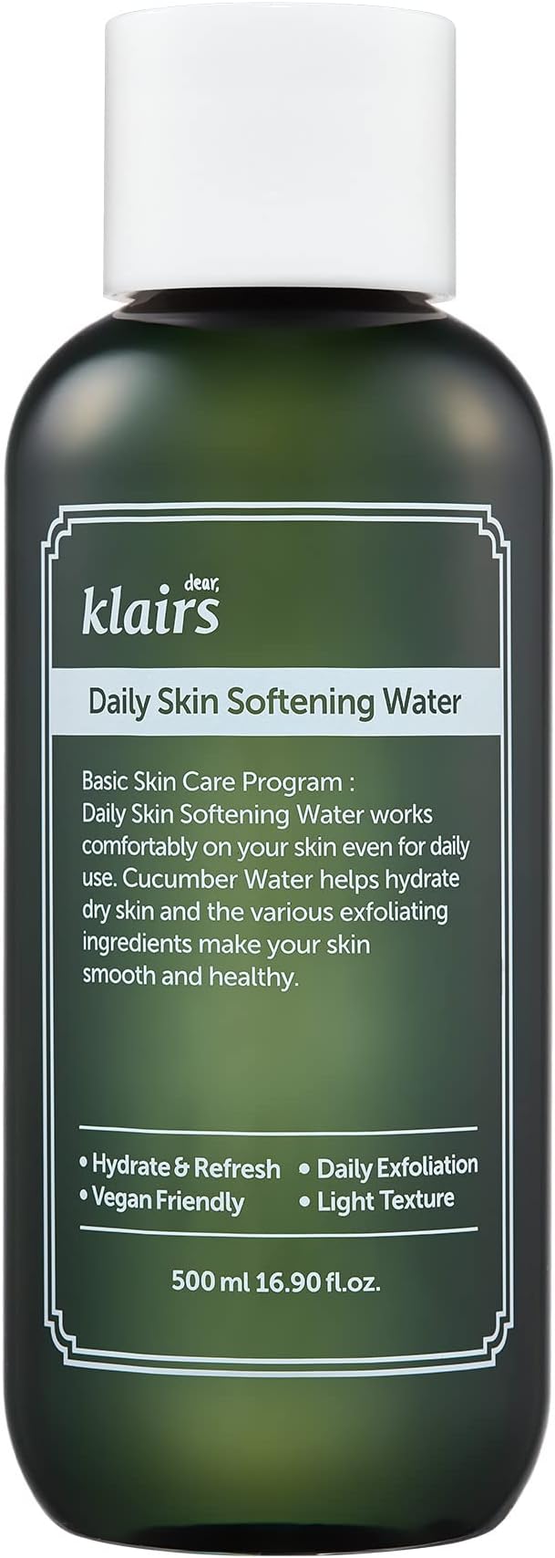 [DearKlairs] Daily Skin Softening Water, Toner, Jumbo 16.90 Fl Oz, Skin Refining Cucumber Essence, Daily mild exfoliator-BrightBean Baby