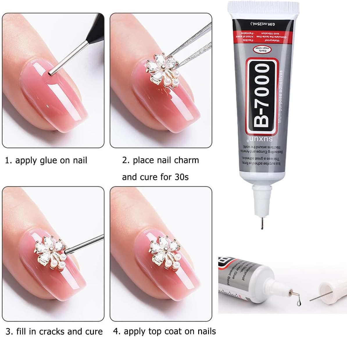 White And Gold Rhinestones with Glue(S8-S30) for Bedazzling,2mm-6mm Non-Hotfix Flatback Nail Gems Beads with B7000, Resin Nail GemsStones Diamond Kit for Bedazzle Crafting, Nails DIY Art Decoration-BrightBean Baby