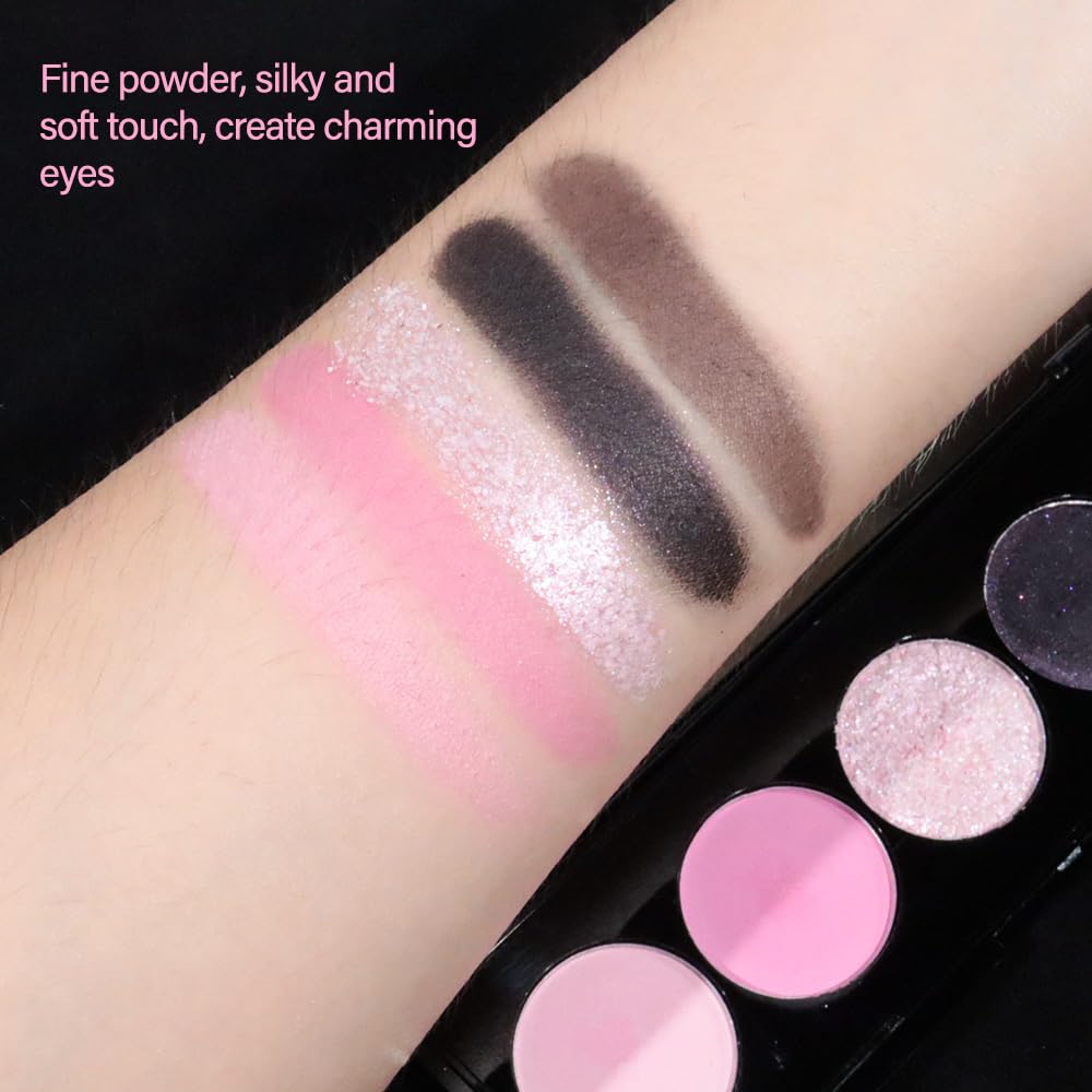 5 Colors Highlight Pink-Purple Eyeshadow Palette with Mirror, Pearl White Silver Brown Nude Rose Gold Glitter Shimmer Palette, Cruelty-Free, Vegan Formula, Matte Eyeshadow for Professional Makeup-BrightBean Baby