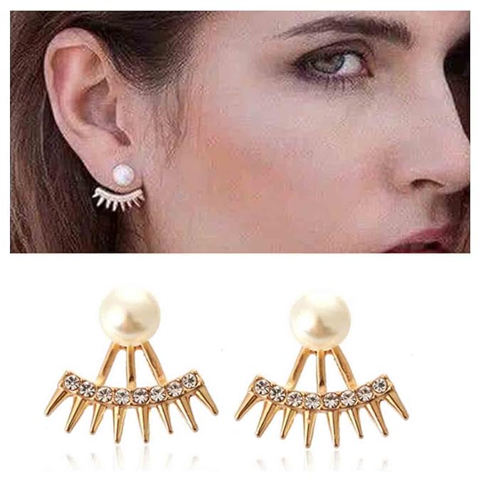 Punk Spike Ear Jacket Earrings Gold Pearl Studs Earrings Minimalist Front Back Studs Earrings Modern Edgy Earrings Jewelry for Women and Girls Gift-BrightBean Baby