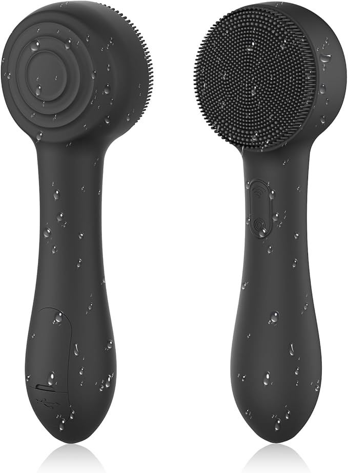 Facial Cleansing Brush Silicone Face Scrubber Waterproof Rechargeable Exfoliator Massage Device for Men & Women, Deep Pore Cleansing, Exfoliating, Removing Blackhead Electric Face Scrub Brush (Black)-BrightBean Baby