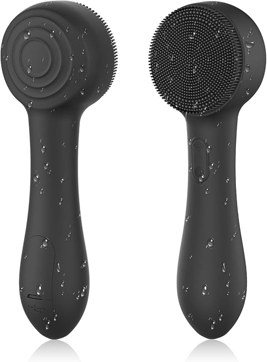 Facial Cleansing Brush Silicone Face Scrubber Waterproof Rechargeable Exfoliator Massage Device for Men & Women, Deep Pore Cleansing, Exfoliating, Removing Blackhead Electric Face Scrub Brush (Black)-BrightBean Baby