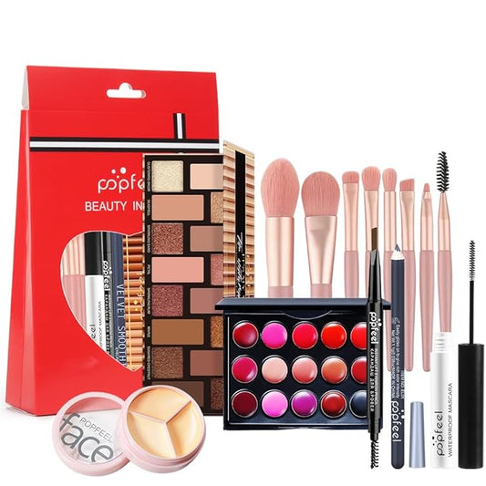 All in One Eyeshadow Palette Makeup Set, Makeup Kits with Makeup Brush Sets, Mascara, Eyebrow Pen, Concealer Lipstick Palette,Travel Makeup Bundle Holiday Surprising Makeup Box for Women Girl-BrightBean Baby
