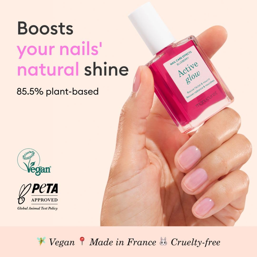Manucurist Active Glow Blueberry All-in-One Perfecter Nail Polish & Care - No Lamp - Vegan & Made in France Ultra-Glowy Rose Mirror-Like Shine - Nail Concealer & Care - Plant-Based Ingredients-BrightBean Baby