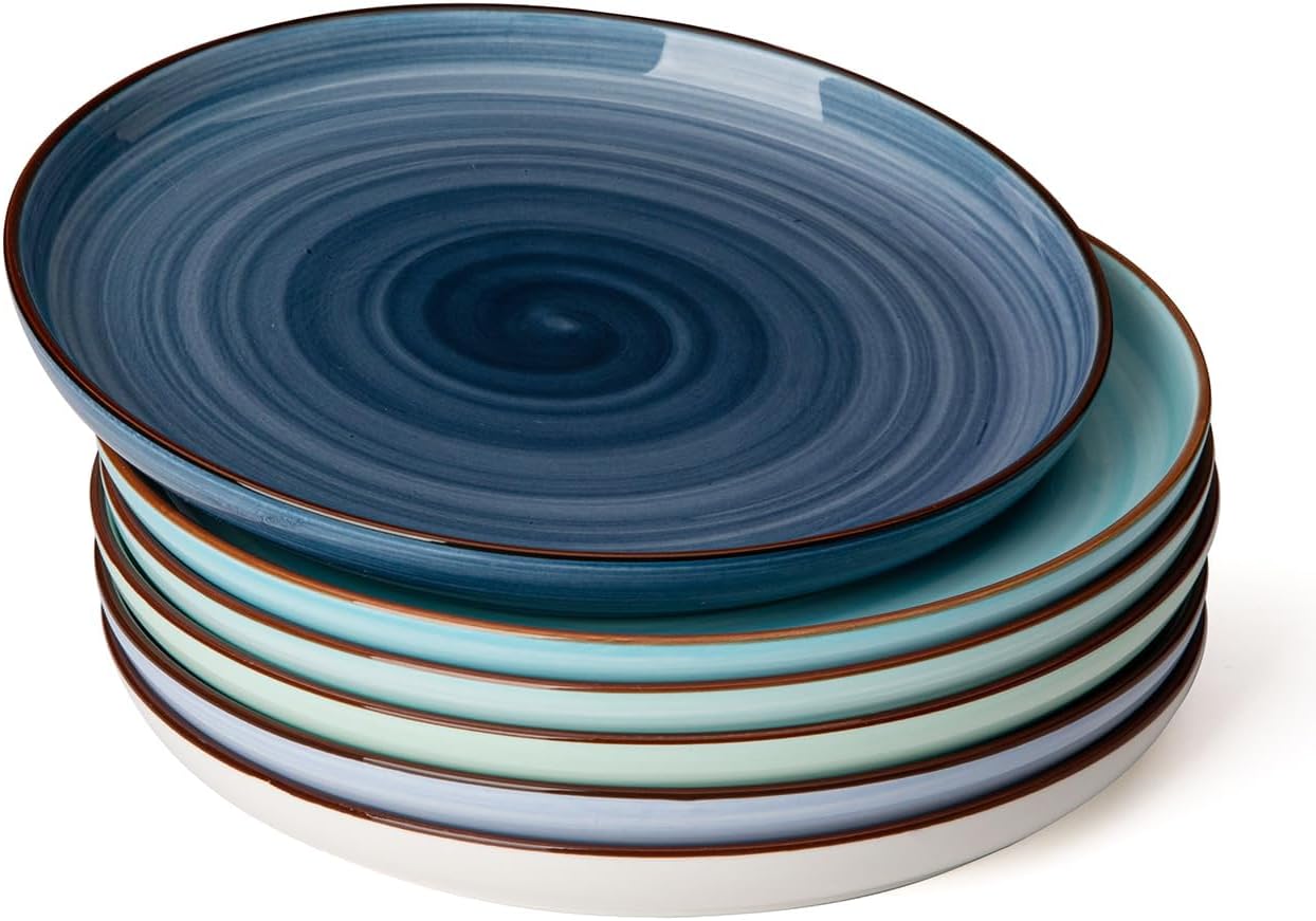 Sweese Porcelain Dessert Plates 7.4 Inch - Round Salad/Appetizer Plate Set, Microwave Dishwasher Safe, Set of 6, Cool Assorted Colors