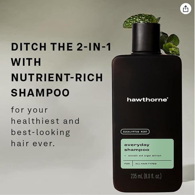 Hawthorne Men's Everyday Shampoo. For Stronger, Healthier Hair with Pure Avocado Oil and Coconut Oil. Mint and Eucalyptus Scent. Natural, Sulfate Free, Paraben Free. 8 fl. oz. 2-Pack.-BrightBean Baby