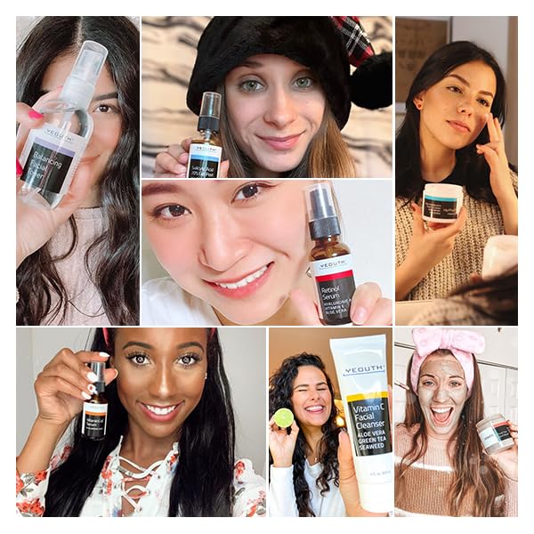 YEOUTH Skin Care Set: Vitamin C Face Wash, Toner, Vitamin C & Retinol Serum, Face Cream, Peel & Mask 7- Piece Skincare Gift Set for Teens, Women & Men-BrightBean Baby