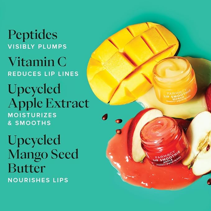 Farmacy Plump + Shine Lip Smoothie Duo - Peptide Lip Balm - Lip Moisturizer & Plumper with Vitamin C - Apple & Mango with High Gloss Finish-BrightBean Baby